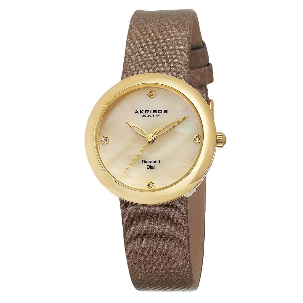 Akribos XXIV Women's Swiss Quartz Mother of Pearl Diamond Gold-Tone Strap Watch