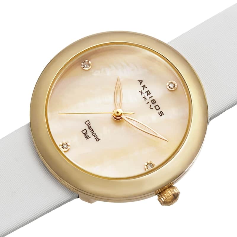 Akribos XXIV Women's Swiss Quartz Mother of Pearl Diamond Gold-Tone Strap Watch