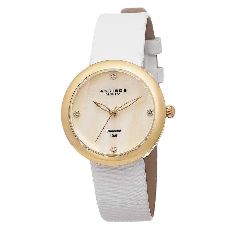 Akribos XXIV Women's Swiss Quartz Mother of Pearl Diamond Gold-Tone Strap Watch