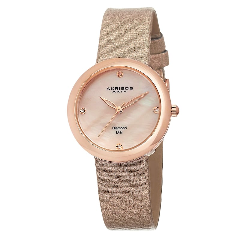 Akribos XXIV Women's Swiss Quartz Mother of Pearl Diamond Pink Strap Watch