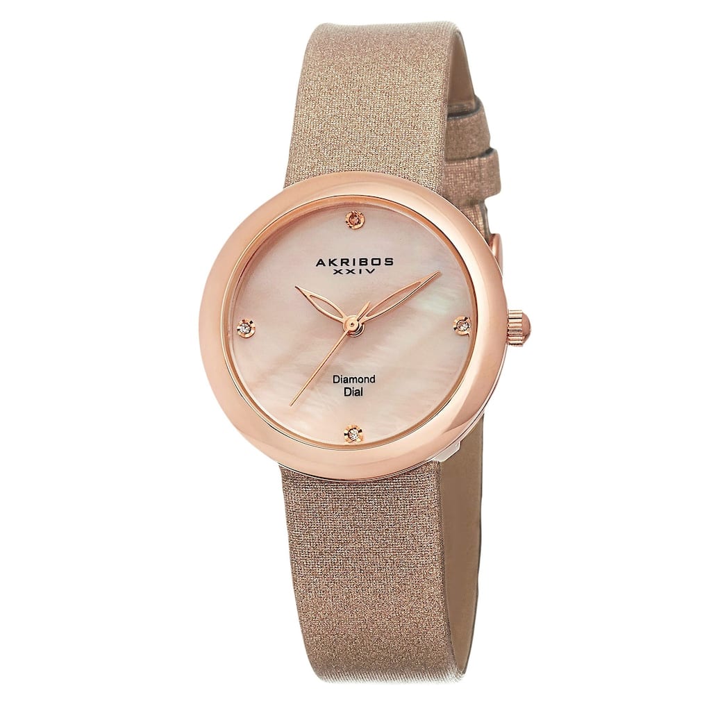 Akribos XXIV Women's Swiss Quartz Mother of Pearl Diamond Pink Strap Watch