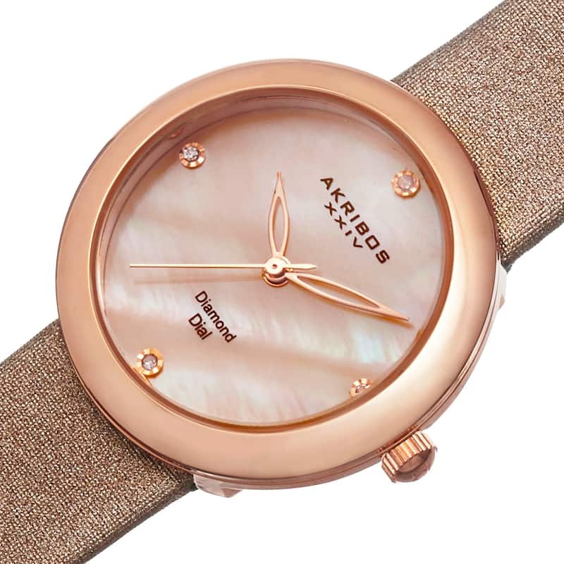 Akribos XXIV Women's Swiss Quartz Mother of Pearl Diamond Pink Strap Watch