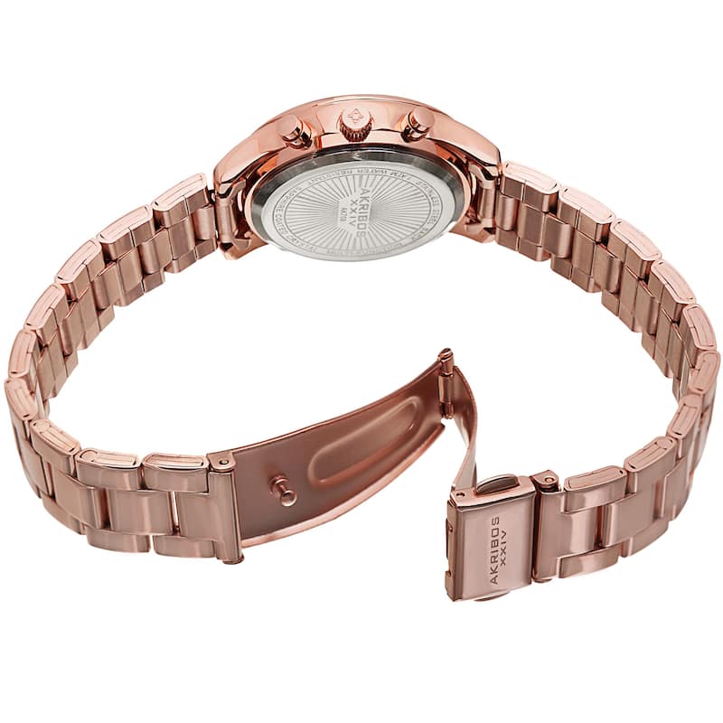 Akribos XXIV Women's Swiss Quartz Multifunction Rose-Tone Bracelet Watch