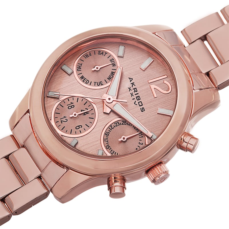 Akribos XXIV Women's Swiss Quartz Multifunction Rose-Tone Bracelet Watch