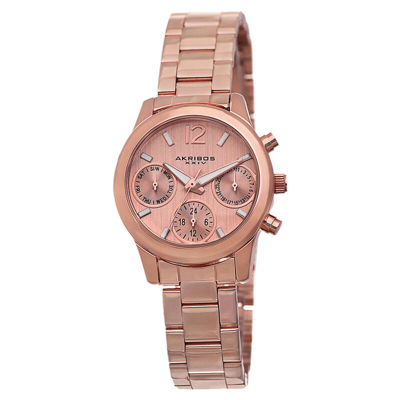 Akribos XXIV Women's Swiss Quartz Multifunction Rose-Tone Bracelet Watch