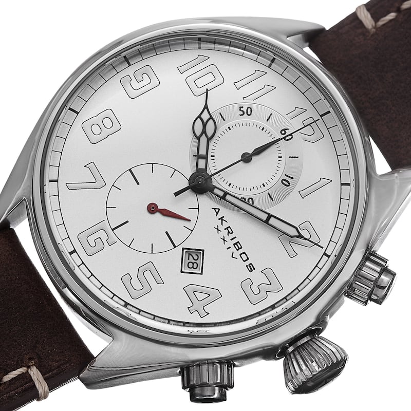 Akribos XXIV Men's Quartz Chronograph Leather Brown Strap Watch