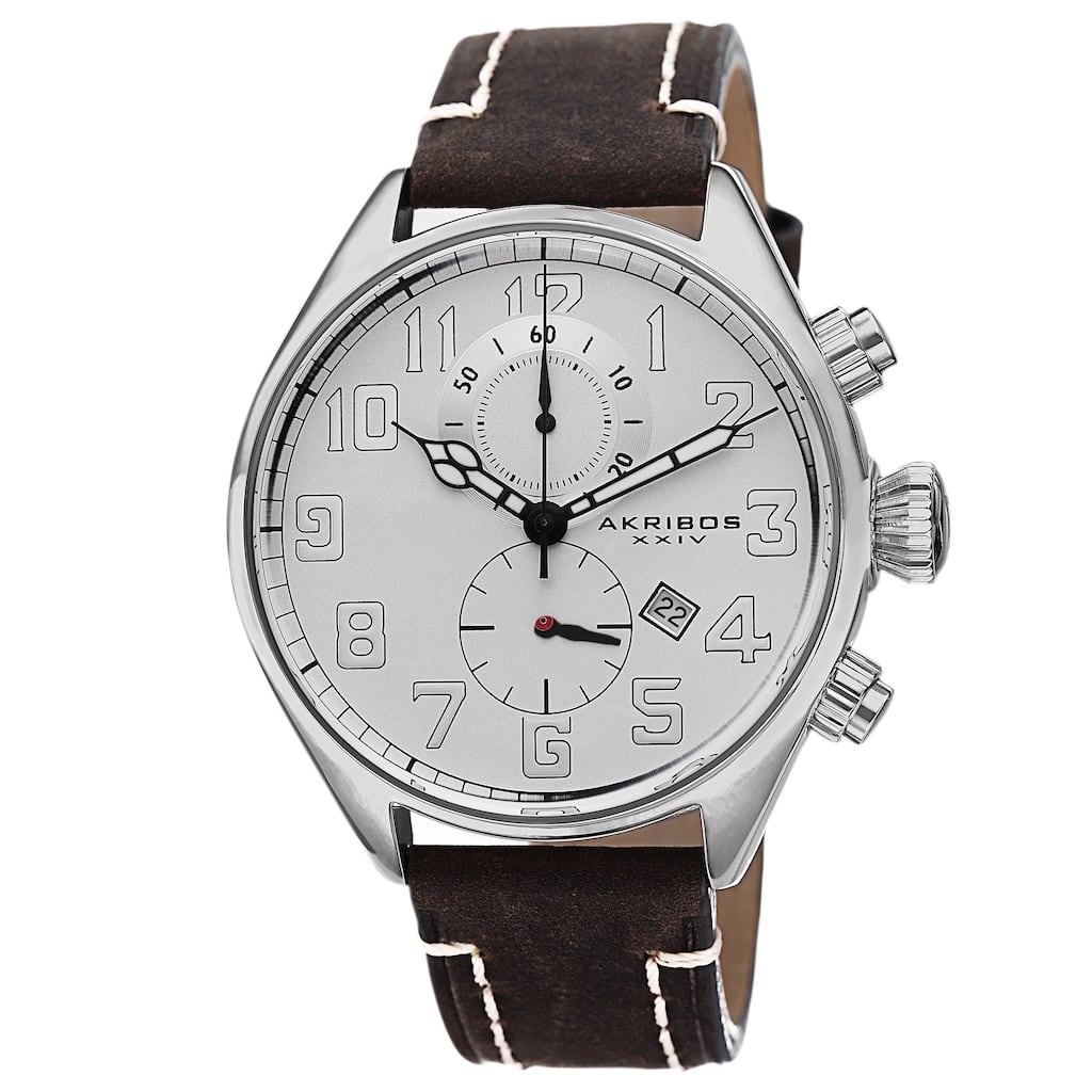 Akribos XXIV Men's Quartz Chronograph Leather Brown Strap Watch