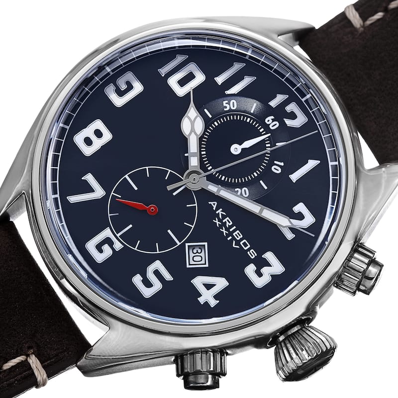 Akribos XXIV Men's Quartz Chronograph Leather Blue Strap Watch