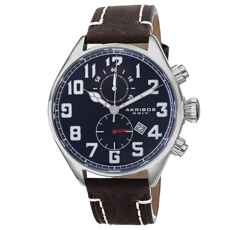 Akribos XXIV Men's Quartz Chronograph Leather Blue Strap Watch