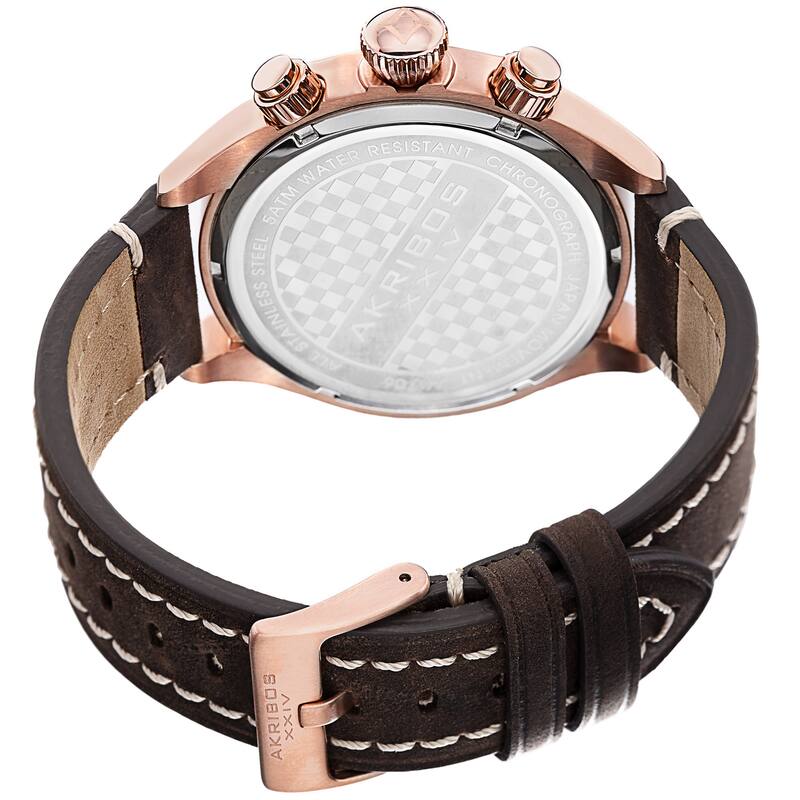 Akribos XXIV Men's Quartz Chronograph Leather Rose-Tone Strap Watch
