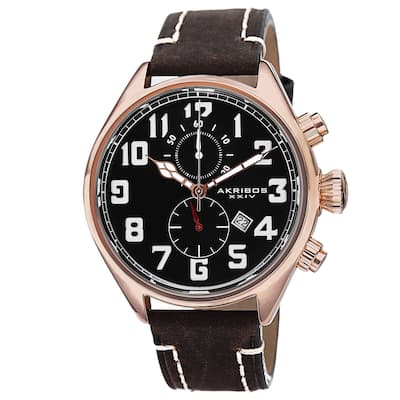 Akribos XXIV Men's Quartz Chronograph Leather Rose-Tone Strap Watch