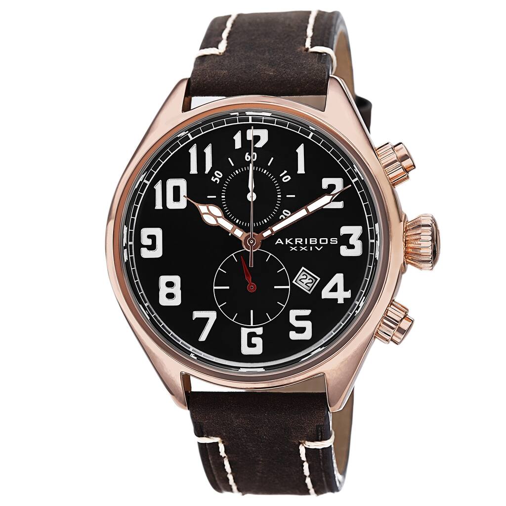 Akribos XXIV Men's Quartz Chronograph Leather Rose-Tone Strap Watch
