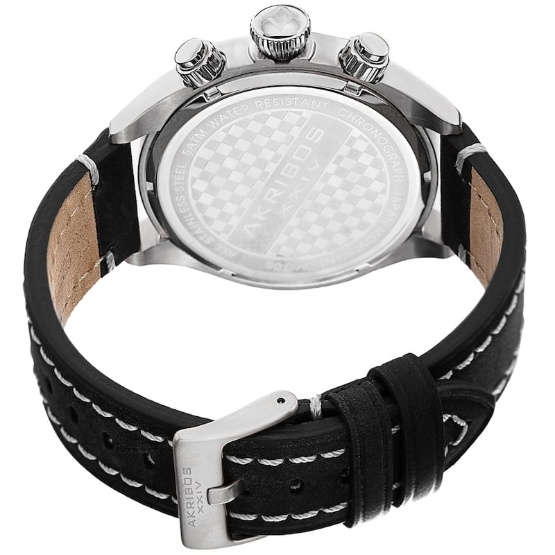 Akribos XXIV Men's Quartz Chronograph Leather Silver-Tone Strap Watch