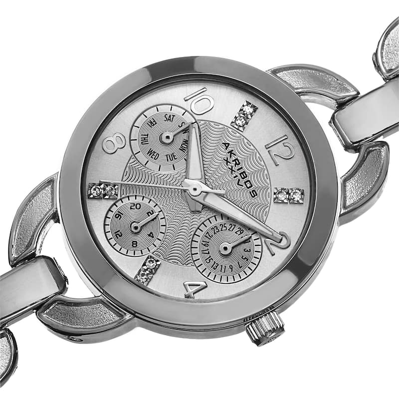 Akribos XXIV Women's Quartz Multifunction Link Silver-Tone Bracelet Watch