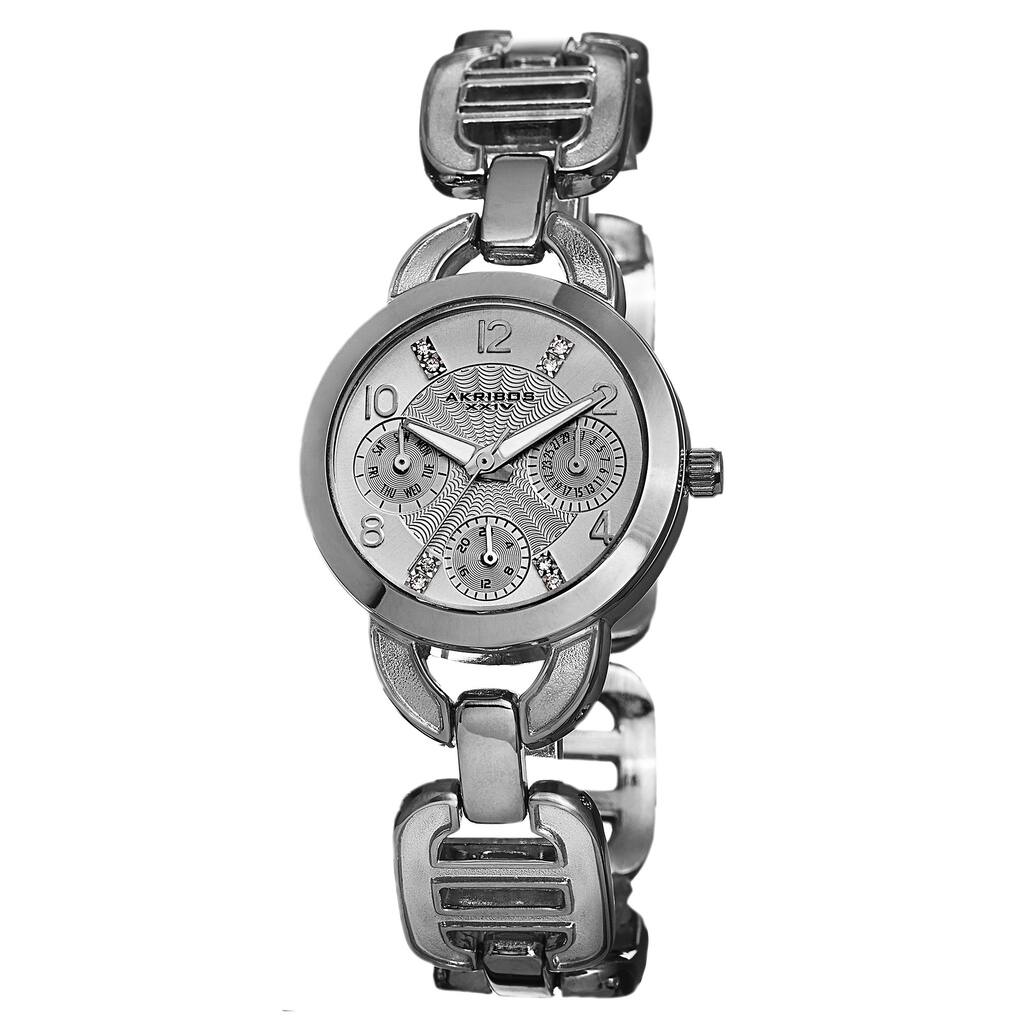 Akribos XXIV Women's Quartz Multifunction Link Silver-Tone Bracelet Watch