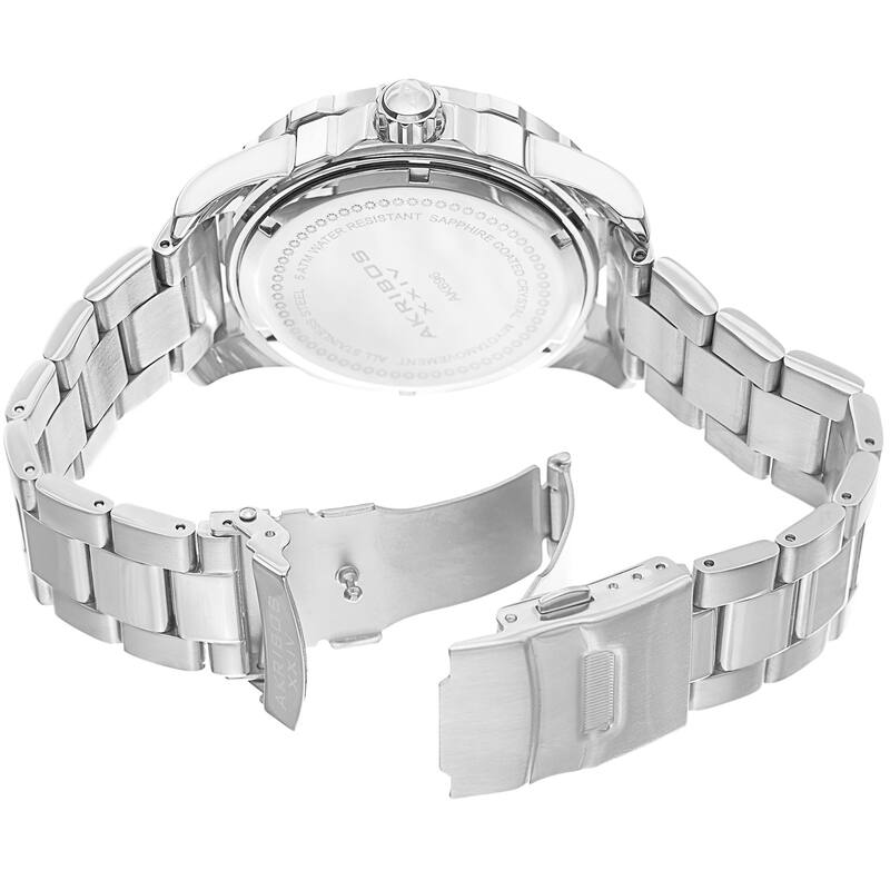 Akribos XXIV Men's Date Luminescent Stainless Steel Silver-Tone Bracelet Watch