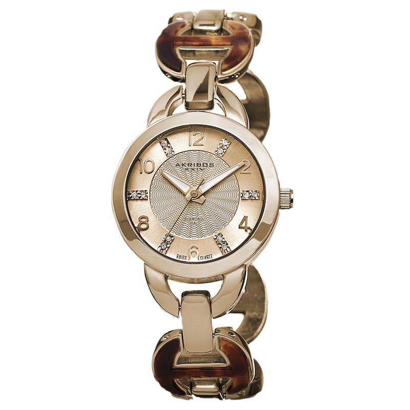 Akribos XXIV Women's Diamond-Accented Swiss Quartz Rose-Tone Bracelet Watch