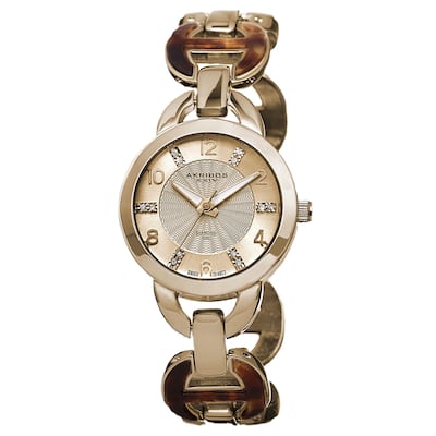 Akribos XXIV Women's Diamond-Accented Swiss Quartz Rose-Tone Bracelet Watch