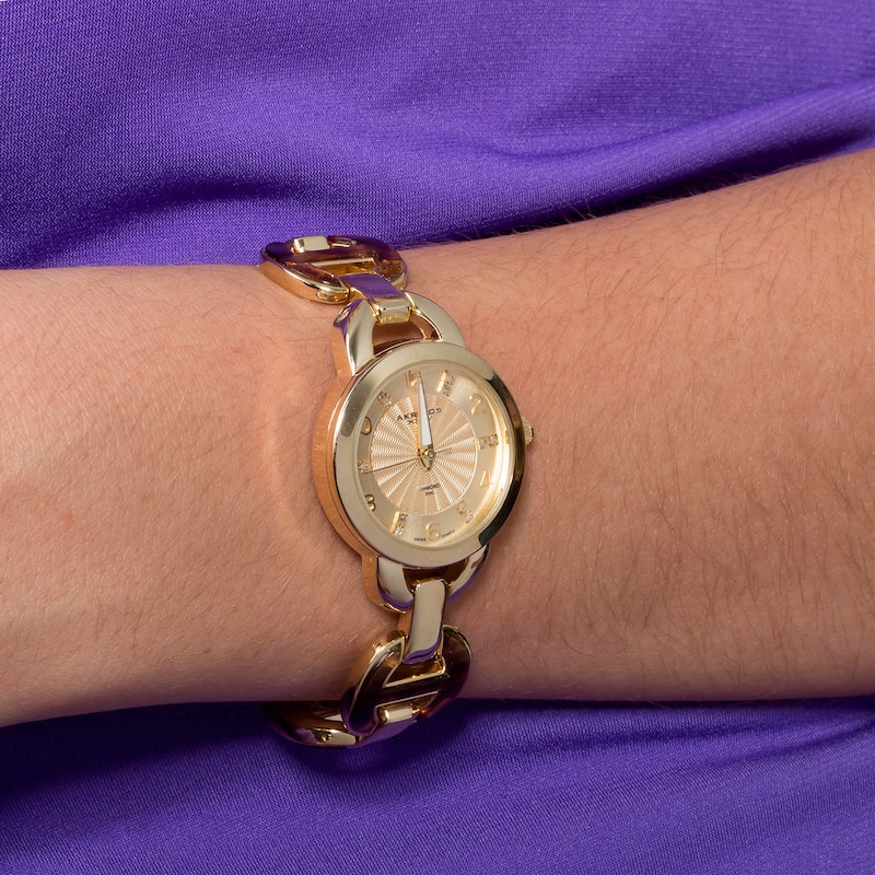 Akribos XXIV Women's Diamond-Accented Swiss Quartz Rose-Tone Bracelet Watch