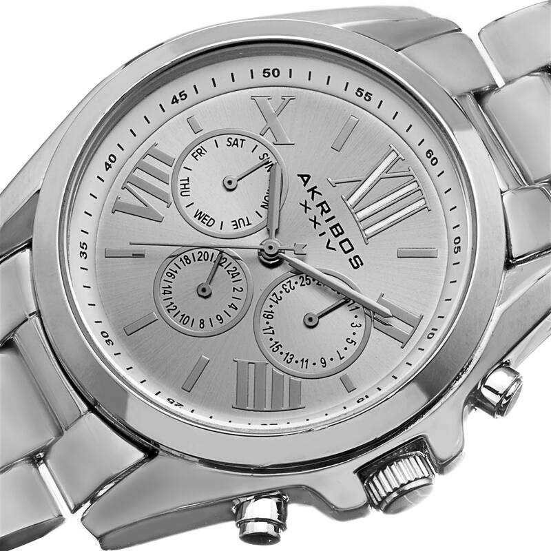 Akribos XXIV Women's Swiss Quartz Multifunction Silver-tone Bracelet Watch