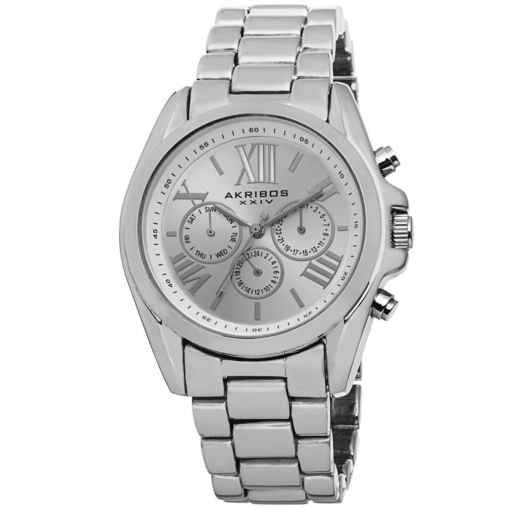 Akribos XXIV Women's Swiss Quartz Multifunction Silver-tone Bracelet Watch