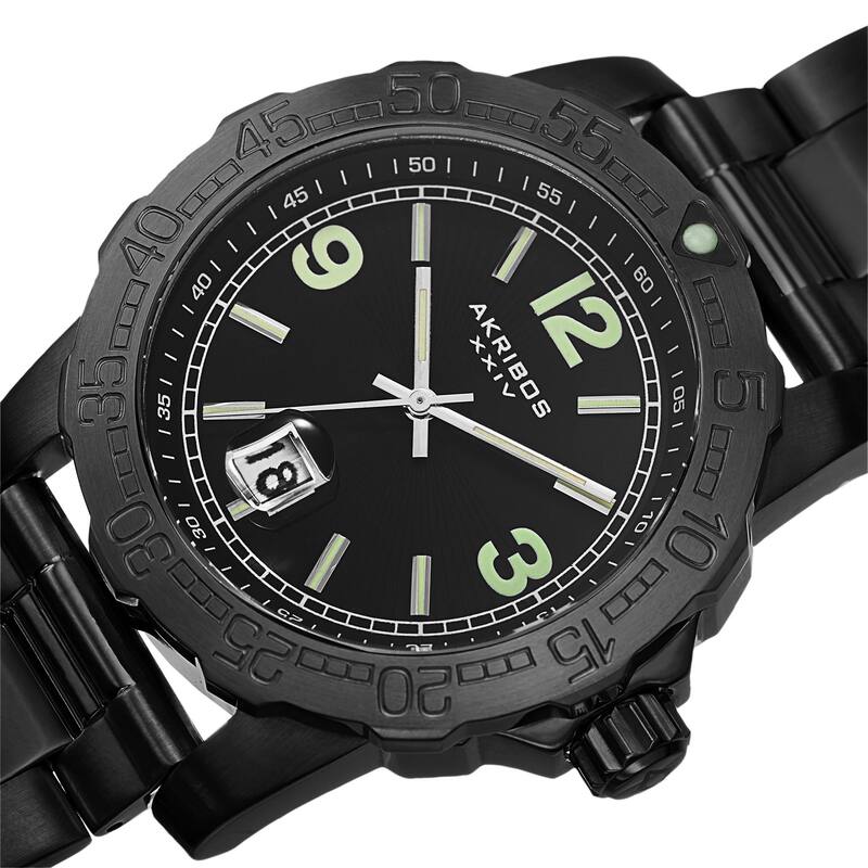 Akribos XXIV Men's Date Luminescent Stainless Steel Black Bracelet Watch