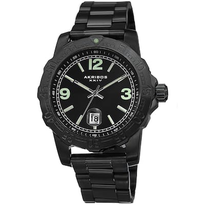 Akribos XXIV Men's Date Luminescent Stainless Steel Black Bracelet Watch