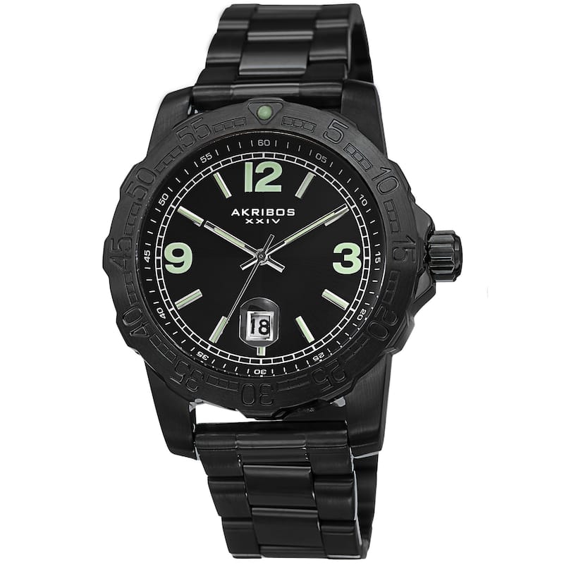 Akribos XXIV Men's Date Luminescent Stainless Steel Black Bracelet Watch