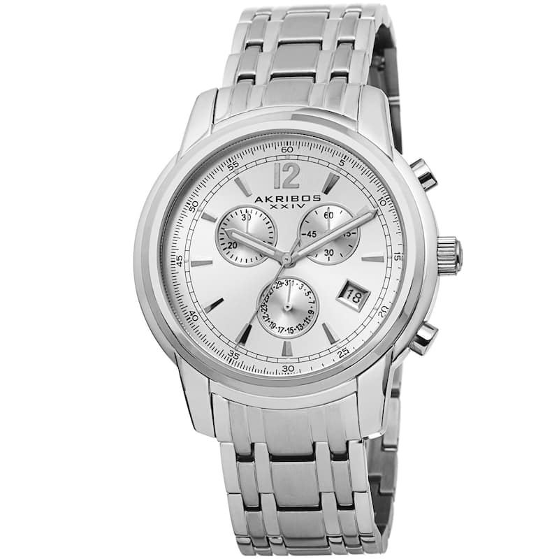 Akribos XXIV Men's Swiss Quartz Chronograph Stainless Steel Silver-Tone Bracelet Watch