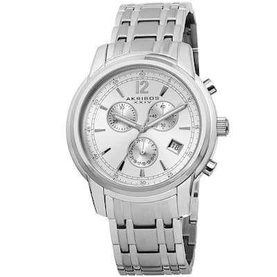 Akribos XXIV Men's Swiss Quartz Chronograph Stainless Steel Silver-Tone Bracelet Watch