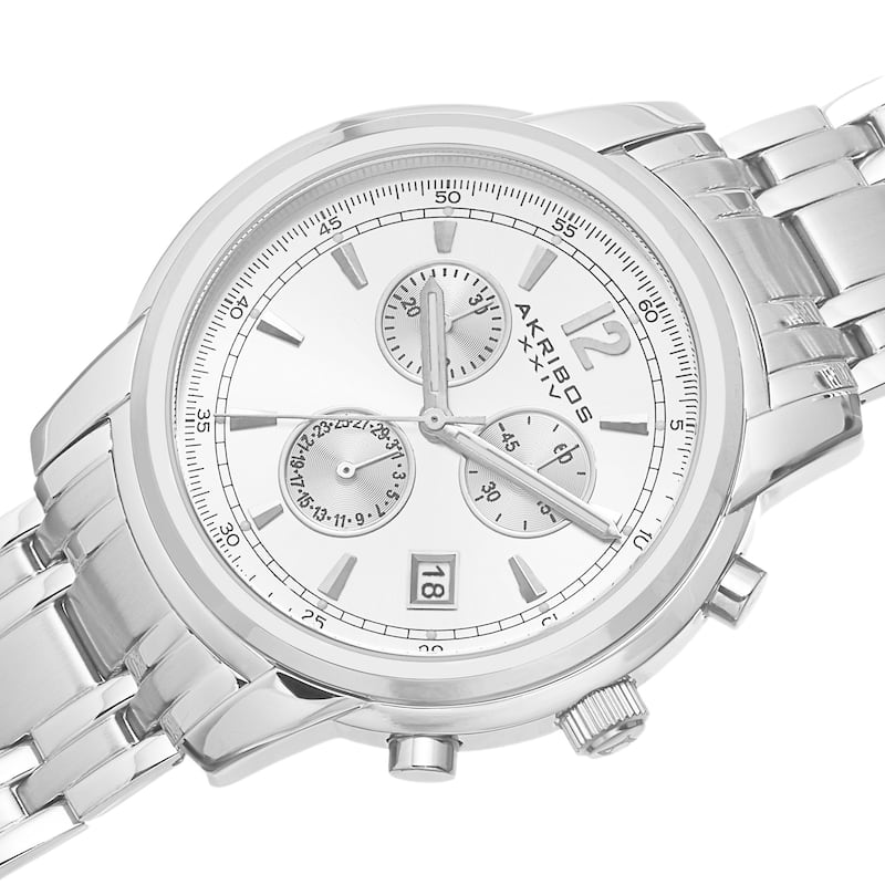 Akribos XXIV Men's Swiss Quartz Chronograph Stainless Steel Silver-Tone Bracelet Watch