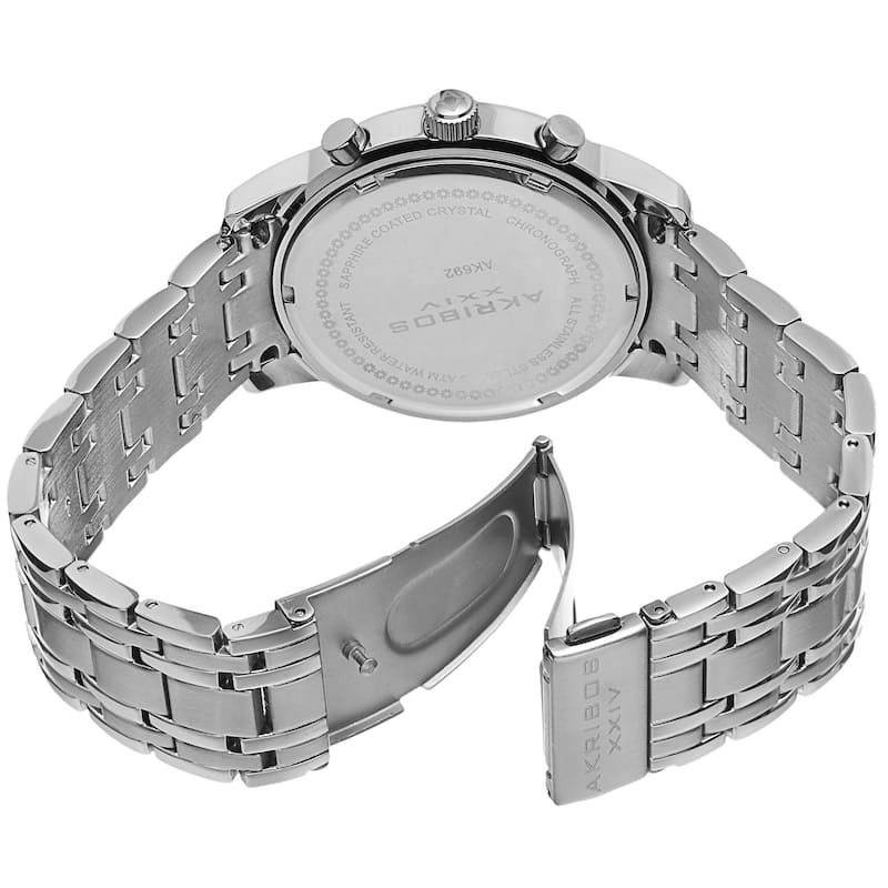 Akribos XXIV Men's Swiss Quartz Chronograph Stainless Steel Silver-Tone Bracelet Watch