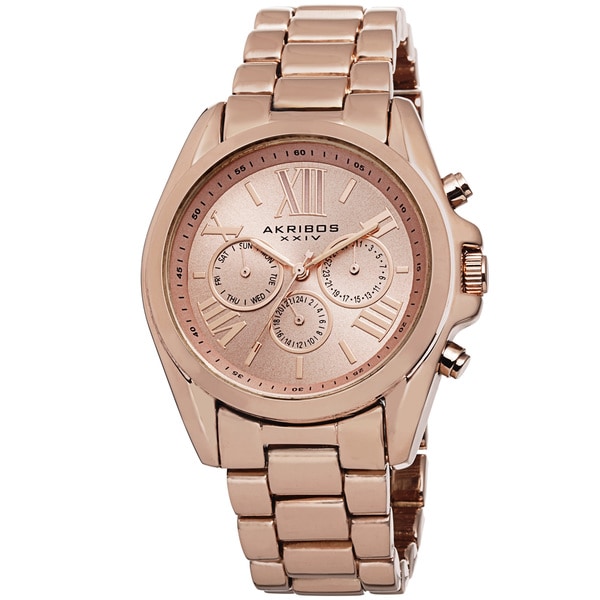 Akribos XXIV Women's Swiss Quartz Multifunction Rose-tone Bracelet Watch