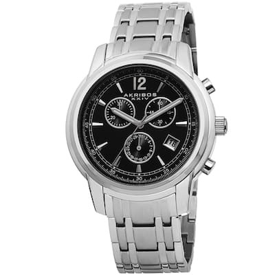 Akribos XXIV Men's Swiss Quartz Chronograph Stainless Steel Silver-Tone Bracelet Watch