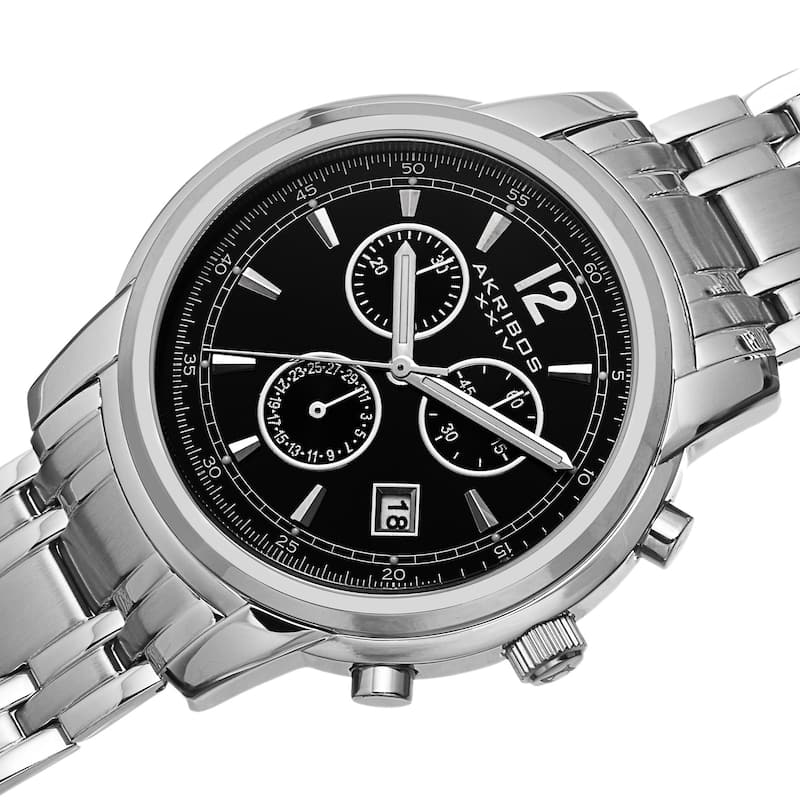 Akribos XXIV Men's Swiss Quartz Chronograph Stainless Steel Silver-Tone Bracelet Watch