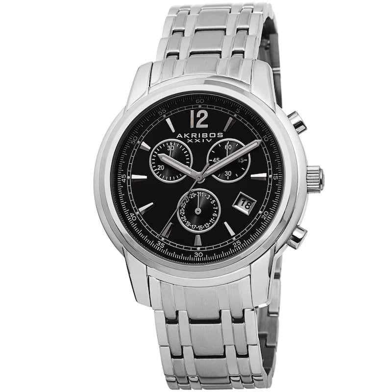 Akribos XXIV Men's Swiss Quartz Chronograph Stainless Steel Silver-Tone Bracelet Watch