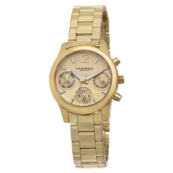 Akribos XXIV Women's Swiss Quartz Multifunction Gold-Tone Bracelet Watch