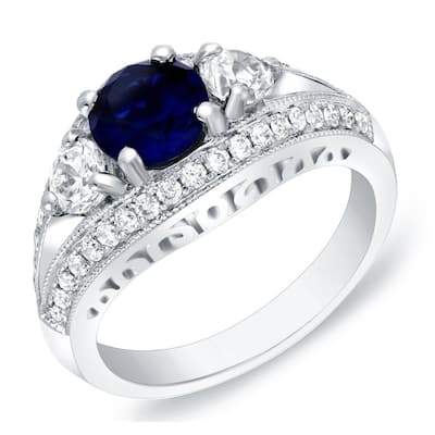 Auriya 14k Gold 1ct Vintage Sapphire 3-Stone Diamond Engagement Ring 1/2ctw Split-Shank