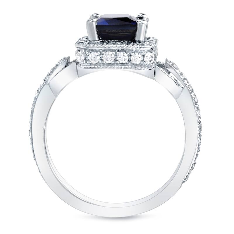 Auriya 1ct Radiant Blue Sapphire and 1ctw Halo Diamond Engagement Ring 14k Gold
