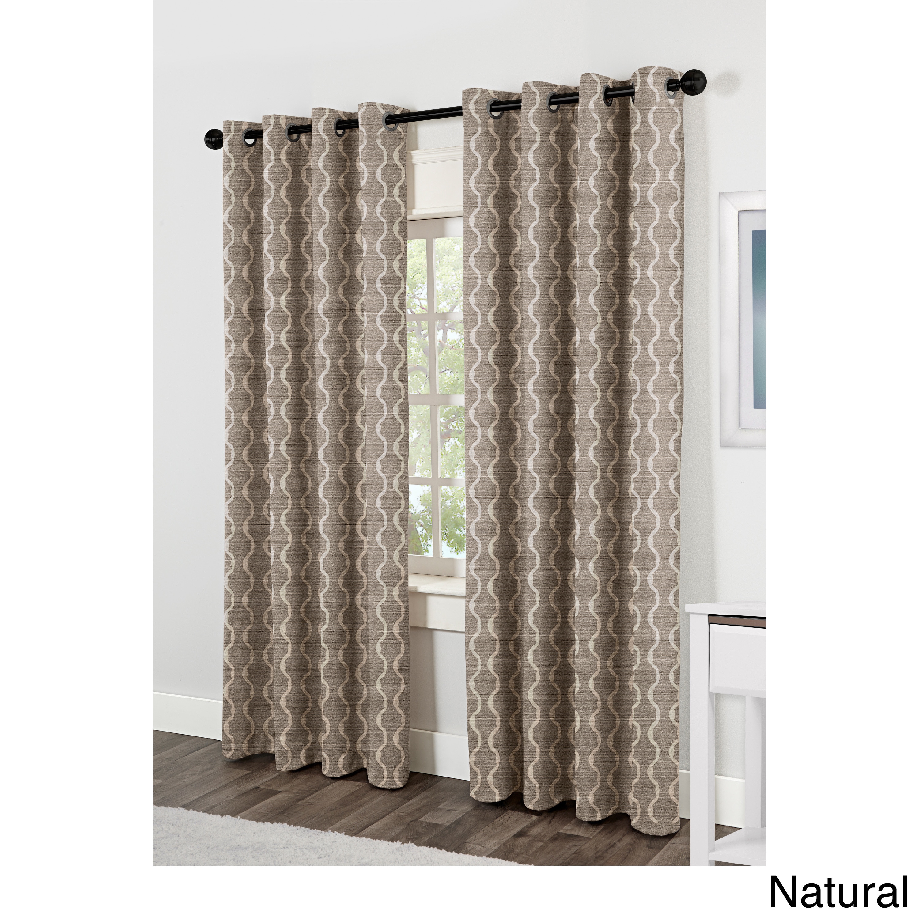 Amalgamated Textiles Inc. Baroque Grommet Top 84 Inch Curtain Panel Pair Beige Size 54 x 84