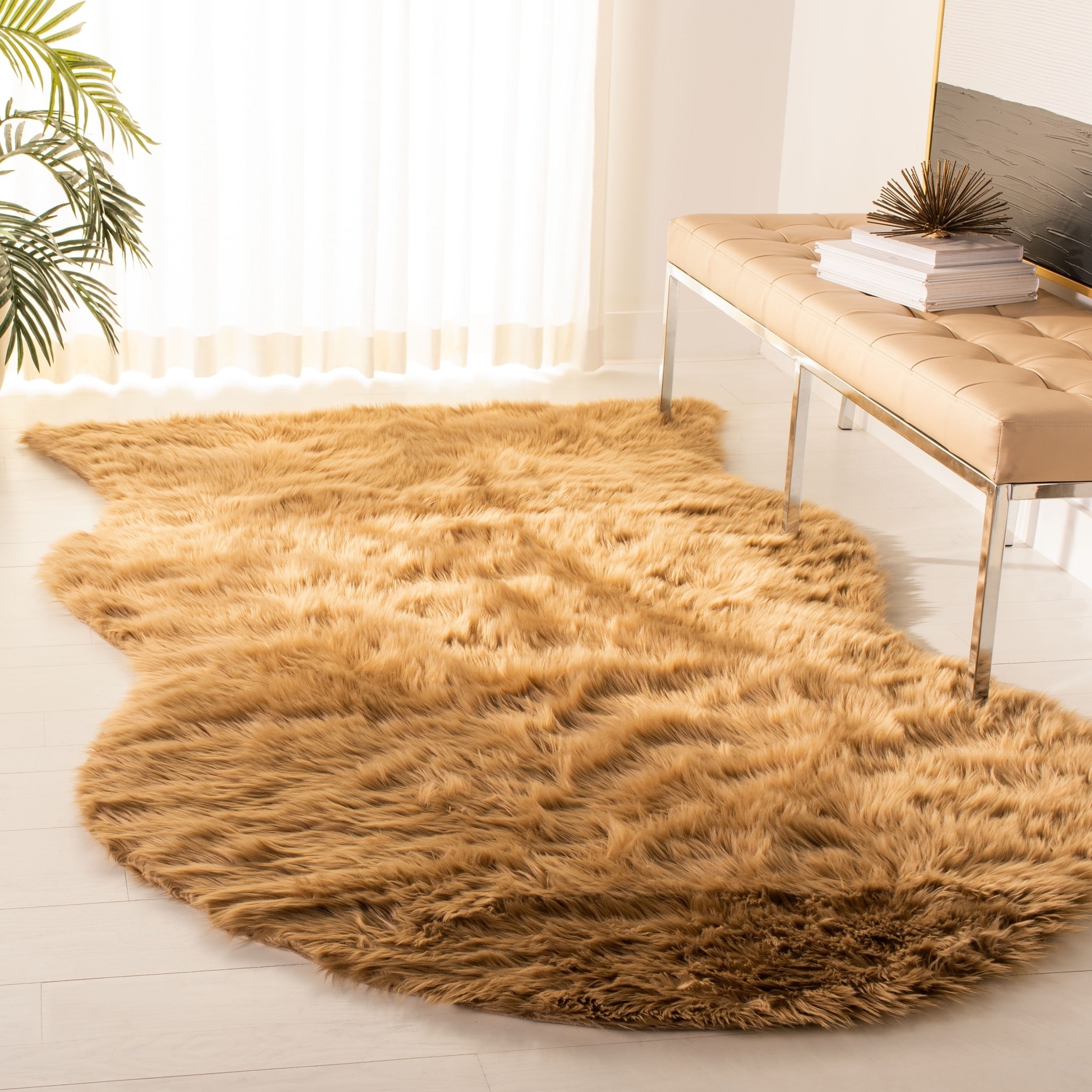 Safavieh Handmade Faux Sheep Skin Camel Acrylic Rug (4 X 6)