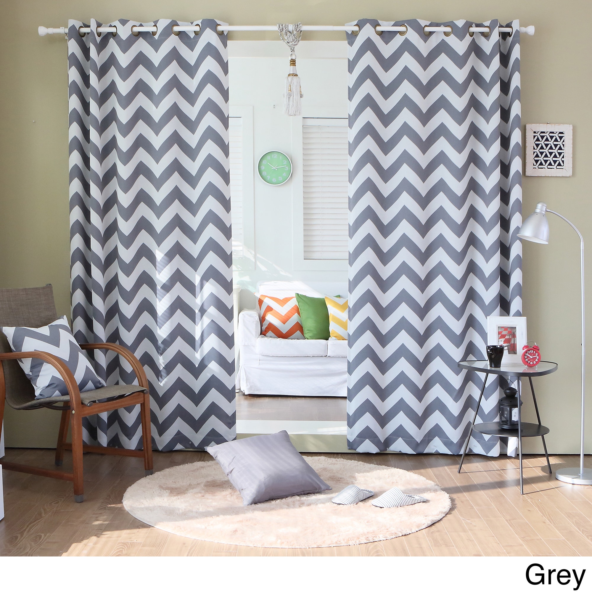 Chevron Print Room Darkening Grommet Top 84 Inch Curtain Panel Pair