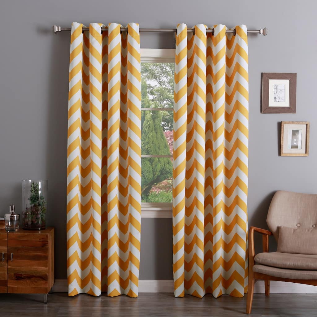 Aurora Home Room Darkening Chevron Print Grommet 84-inch Curtain Pair - 52 x 84