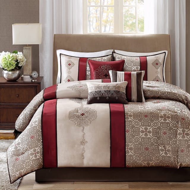 Madison Park Blaine 7 Piece Jacquard Comforter Set - Red - Queen