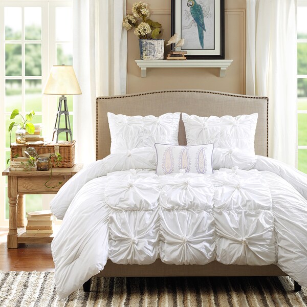 Madison Park Maxine Pintuck 4-piece Cotton Duvet Cover Set