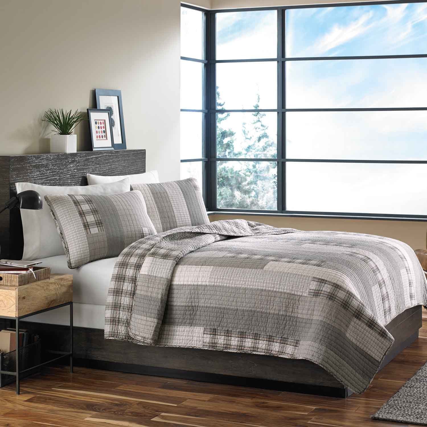 Eddie Bauer Eddie Bauer Fairview Cotton Reversible 3 piece Quilt Set Grey Size Twin