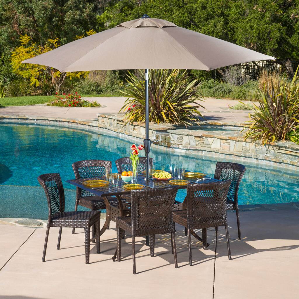 Dusk Rectangular Outdoor Cast and Wicker 7-piece Set by Christopher Knight Home