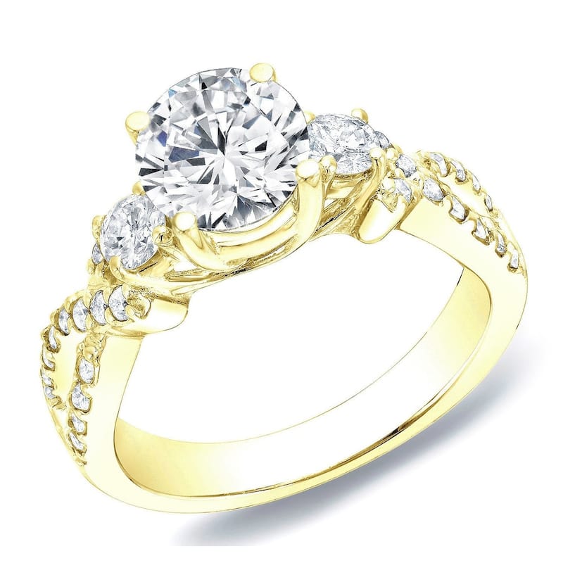 Auriya 14k Gold 1 1/2ctw 3-stone Diamond Engagement Ring (H-I, SI1-SI2) - Yellow - 4