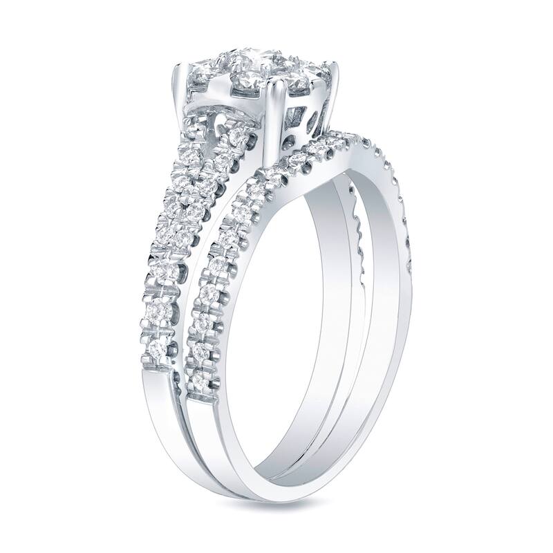 Auriya 14k Gold 3/4ctw Round Halo Diamond Engagement Ring Set