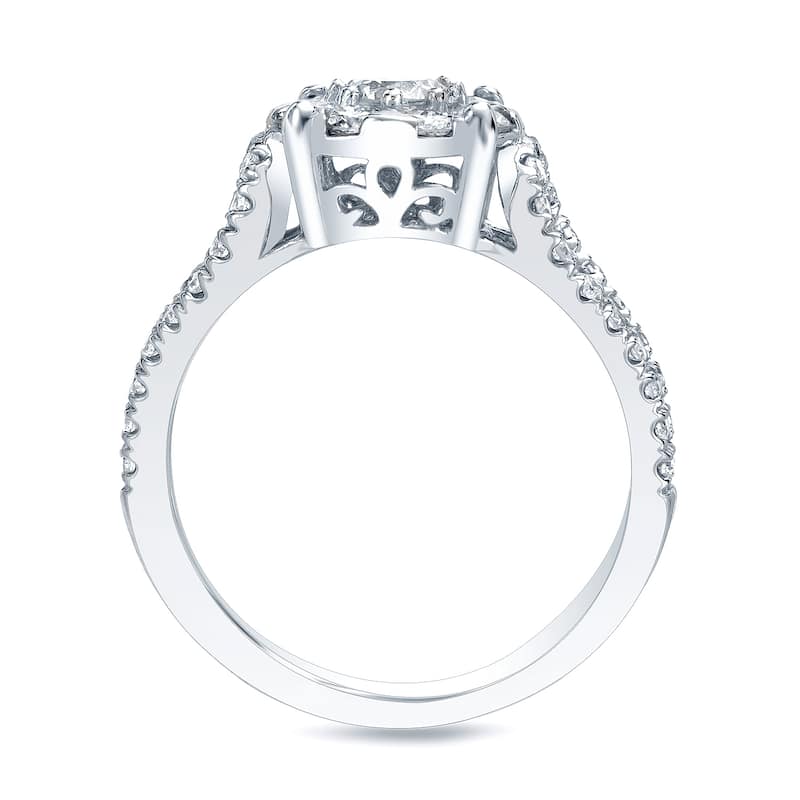14k Gold 1ct TDW Diamond Halo Engagement Ring Set by Auriya